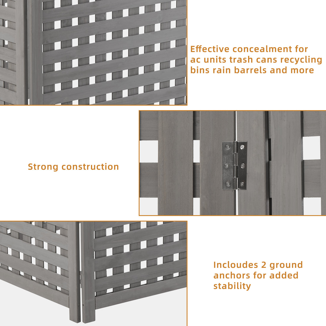 Air Conditioner Fence Screen Outside, Cedar Privacy Fence 3 Panels To Hide Ac & Trash Enclosure, 32"W X 38"H Gray Solid Wood