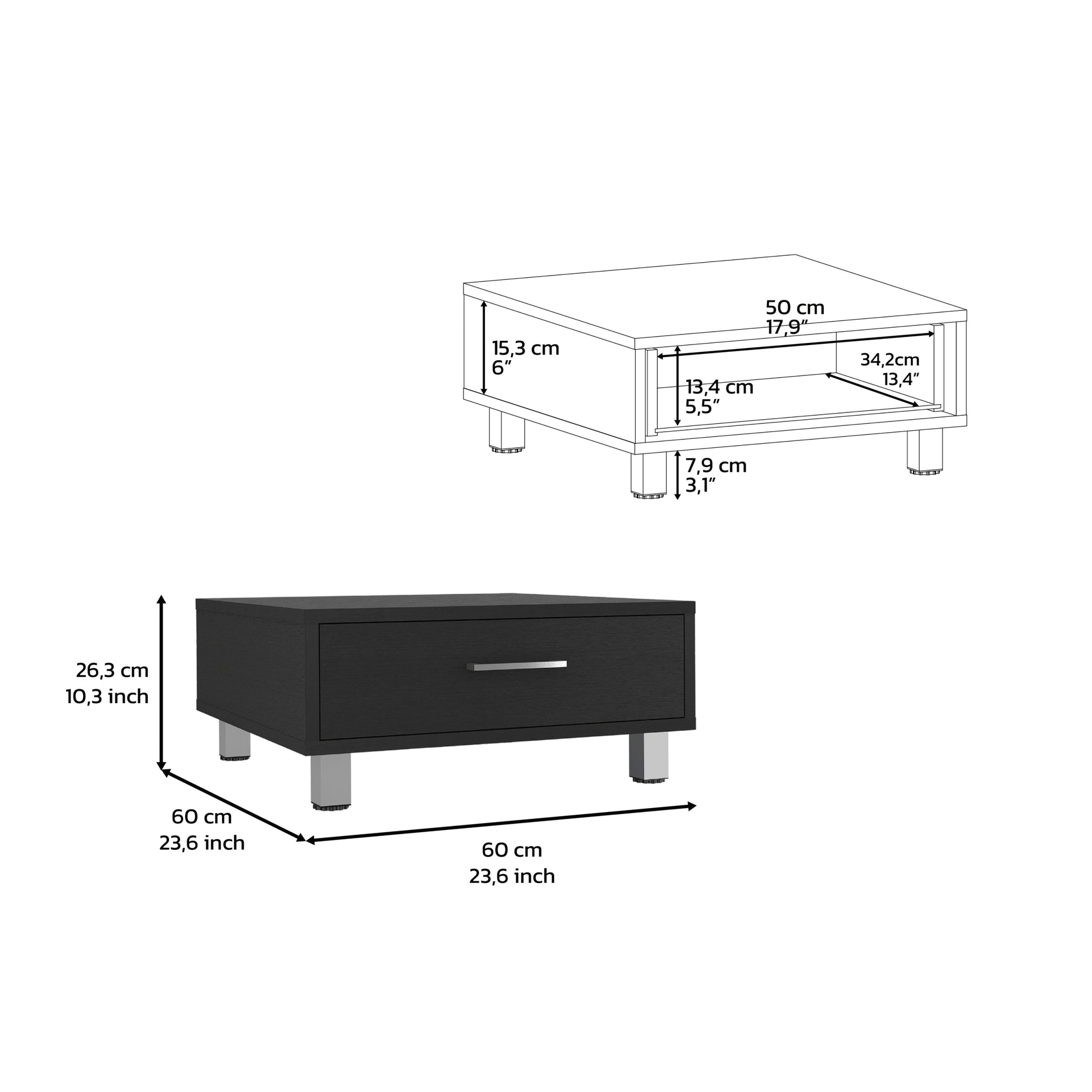 Coffee Table Albuquerque, One Drawer, Black Wengue Finish Black Particle Board