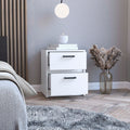 Nightstand Chequered, Two Drawes, White Finish White Particle Board