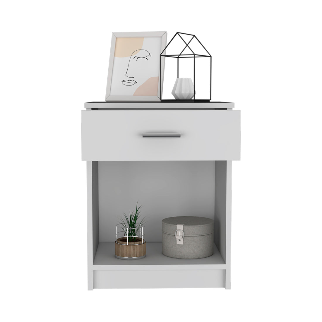 Nightstand Coco, Single Drawer, Lower Shelf, White Finish White Particle Board