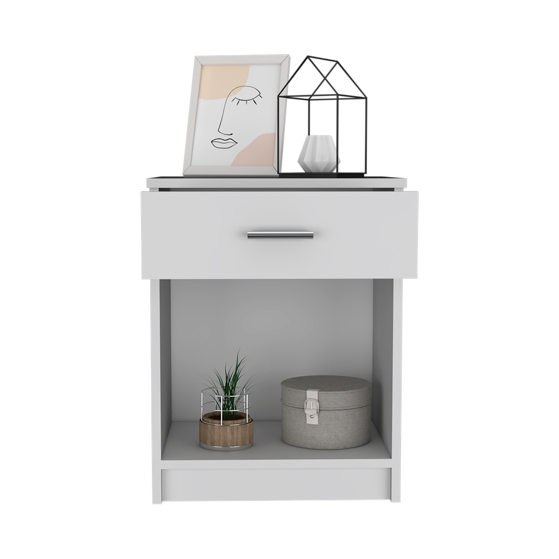 Nightstand Coco, Single Drawer, Lower Shelf, White Finish White Particle Board