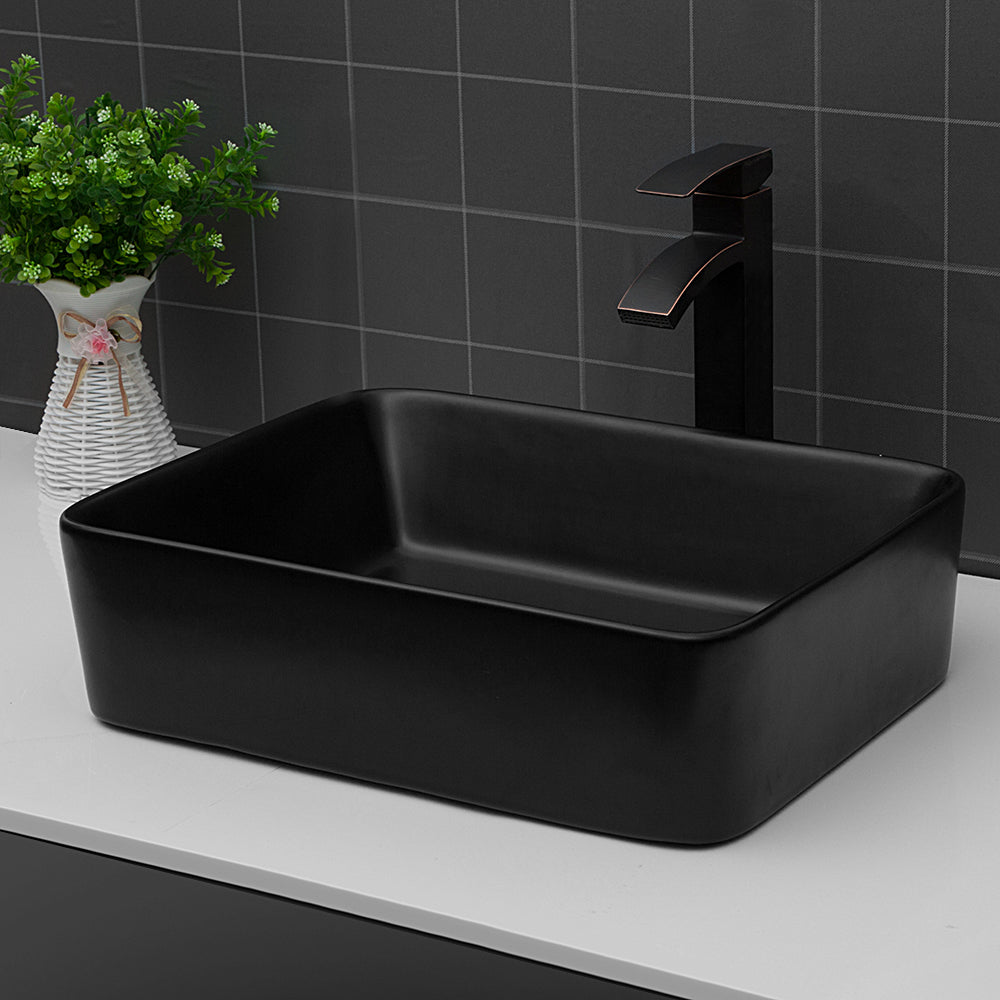 19"X15" Black Ceramic Rectangular Vessel Bathroom Sink Black Ceramic