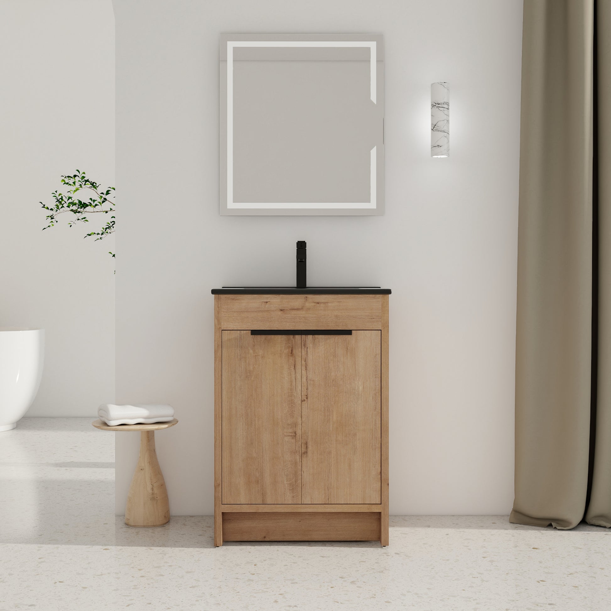 24" Freestanding Bathroom Vanity with Black Ceramic imitative oak-2-freestanding-plywood