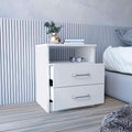 Nightstand Olienza, Two Drawers, One Shelf, White Finish White Particle Board