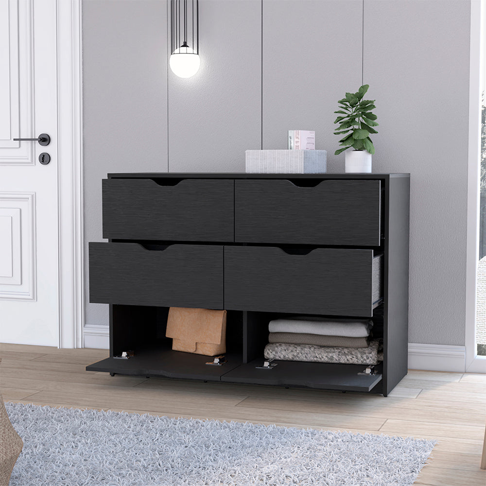 Dresser Curio, Four Drawers, Black Wengue Finish Black Particle Board