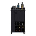 Bar Cart With Casters Reese, Six Wine Cubbies And Single Door, Black Wengue Finish Black Particle Board