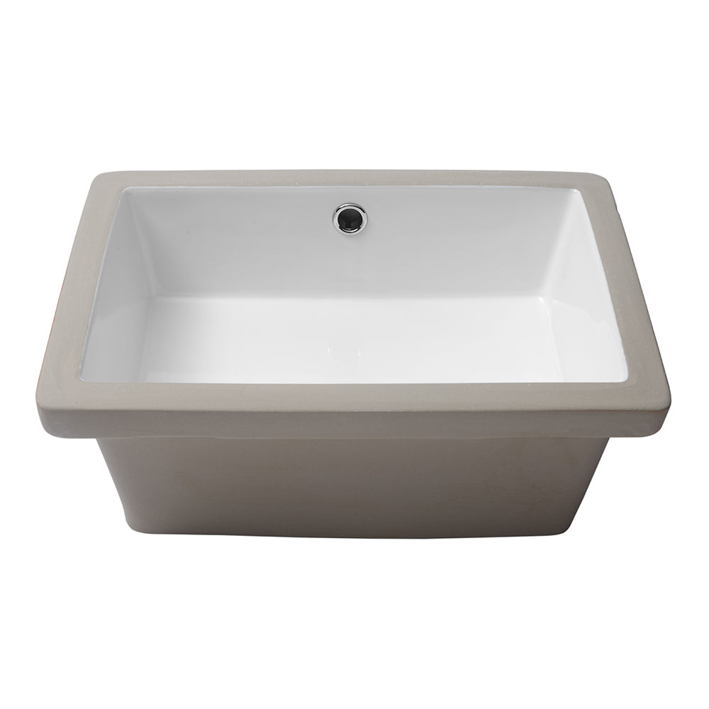 18"X12" White Ceramic Rectangular Undermount Bathroom Sink With Overflow White Ceramic