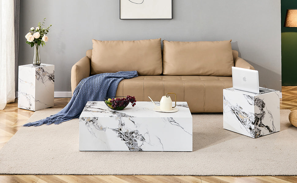 Modern Mdf Coffee Table With Marble Pattern 39.37X23.62X11.81 Inches Stylish And Durable Design W1151119518 White Mdf