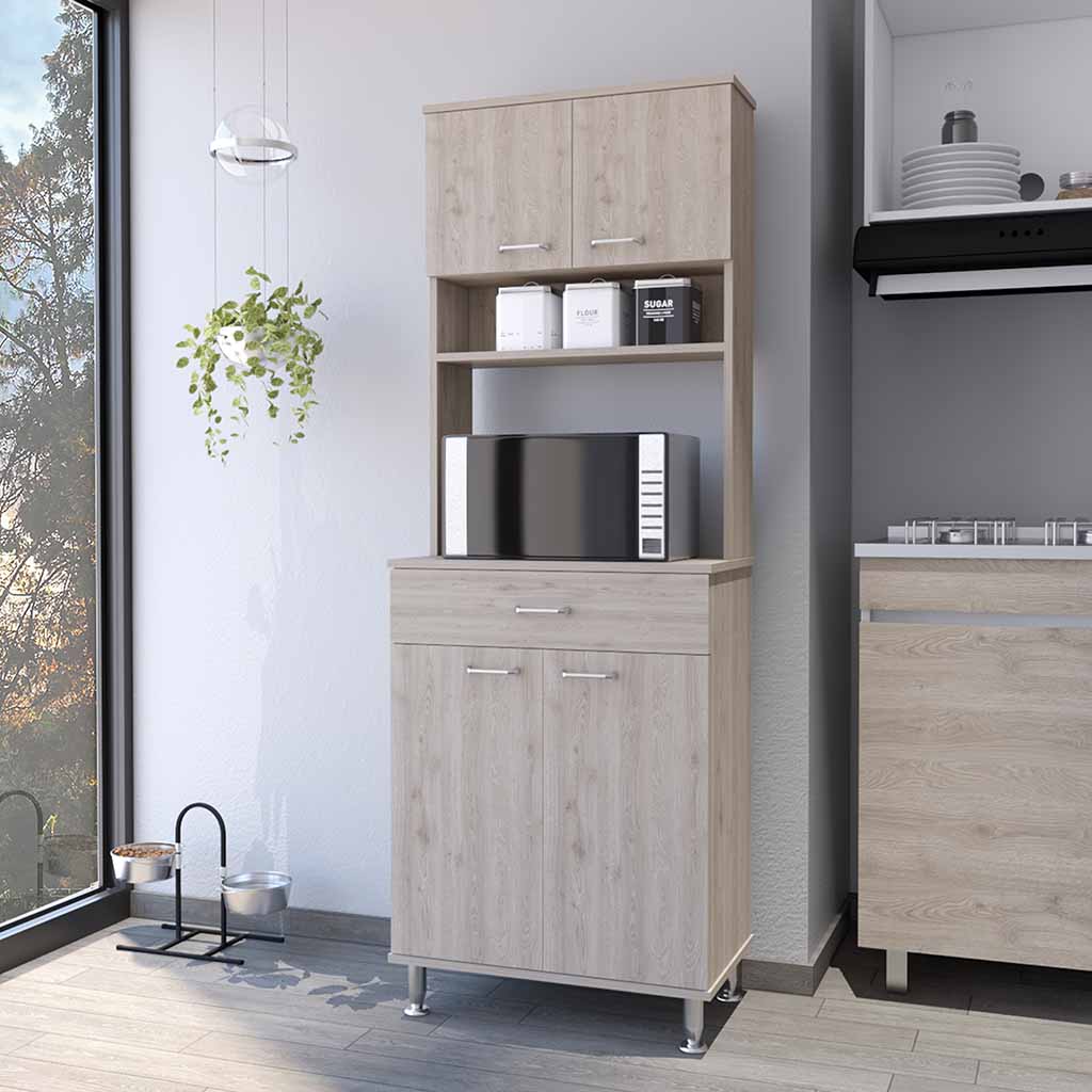 Pantry Piacenza,Two Double Door Cabinet, Light Gray Finish Light Gray Particle Board