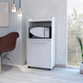 Kitchen Cart Totti, Double Door Cabinet, One Open Shelf, Two Interior Shelves, White Finish White Particle Board