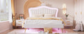 Queen Size Upholstered Bed Frame With Led Lights,Modern Upholstered Princess Bed With Crown Headboard,White White Pu