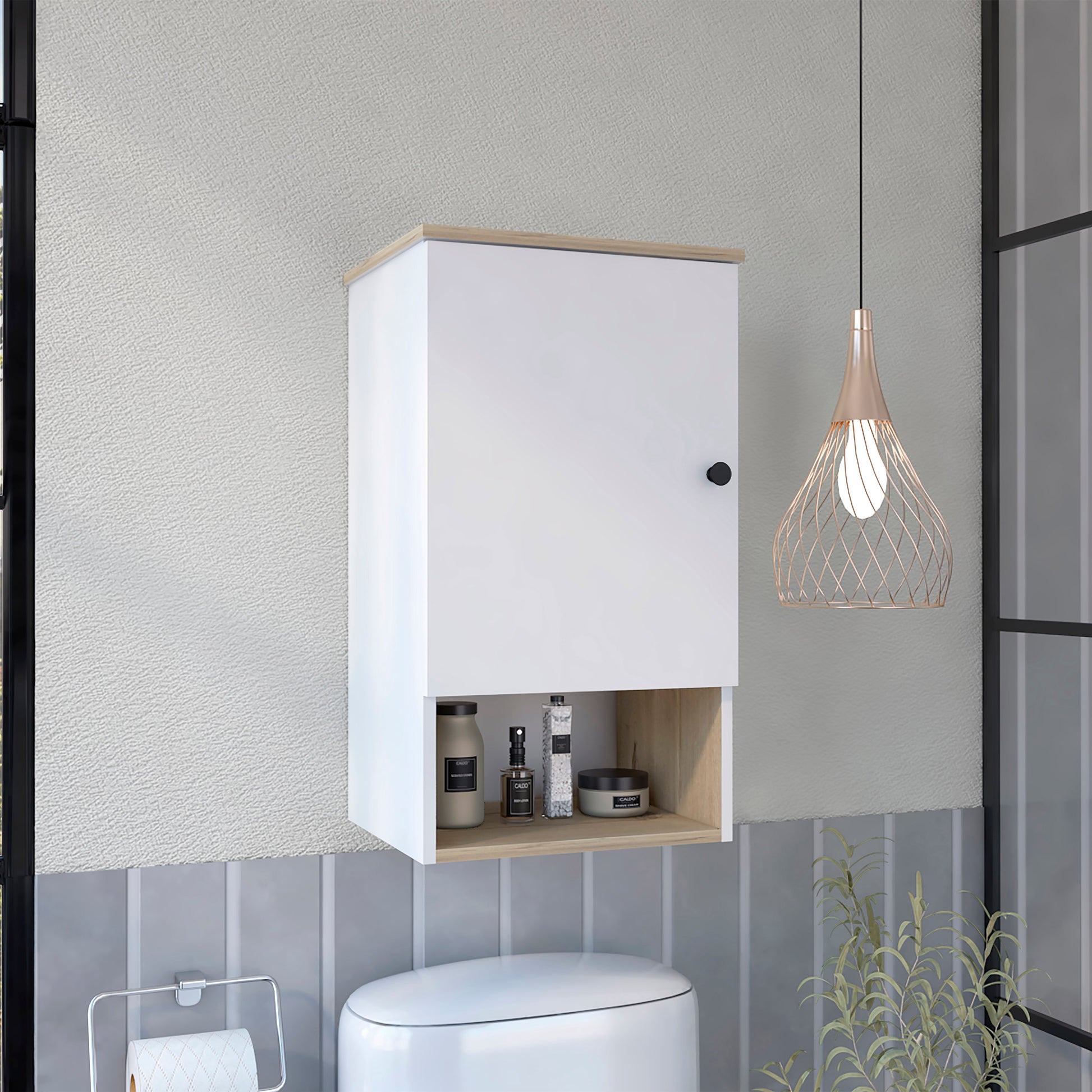 Medicine Cabinet Porto, Two Internal Shelves, Light Oak White Finish Light Oak Particle Board