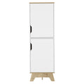 Single Kitchen Pantry Wallas, Four Shelves, Two Doors, Light Oak White Finish Light Oak Particle Board