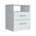 Nightstand Olienza, Two Drawers, One Shelf, White Finish White Particle Board