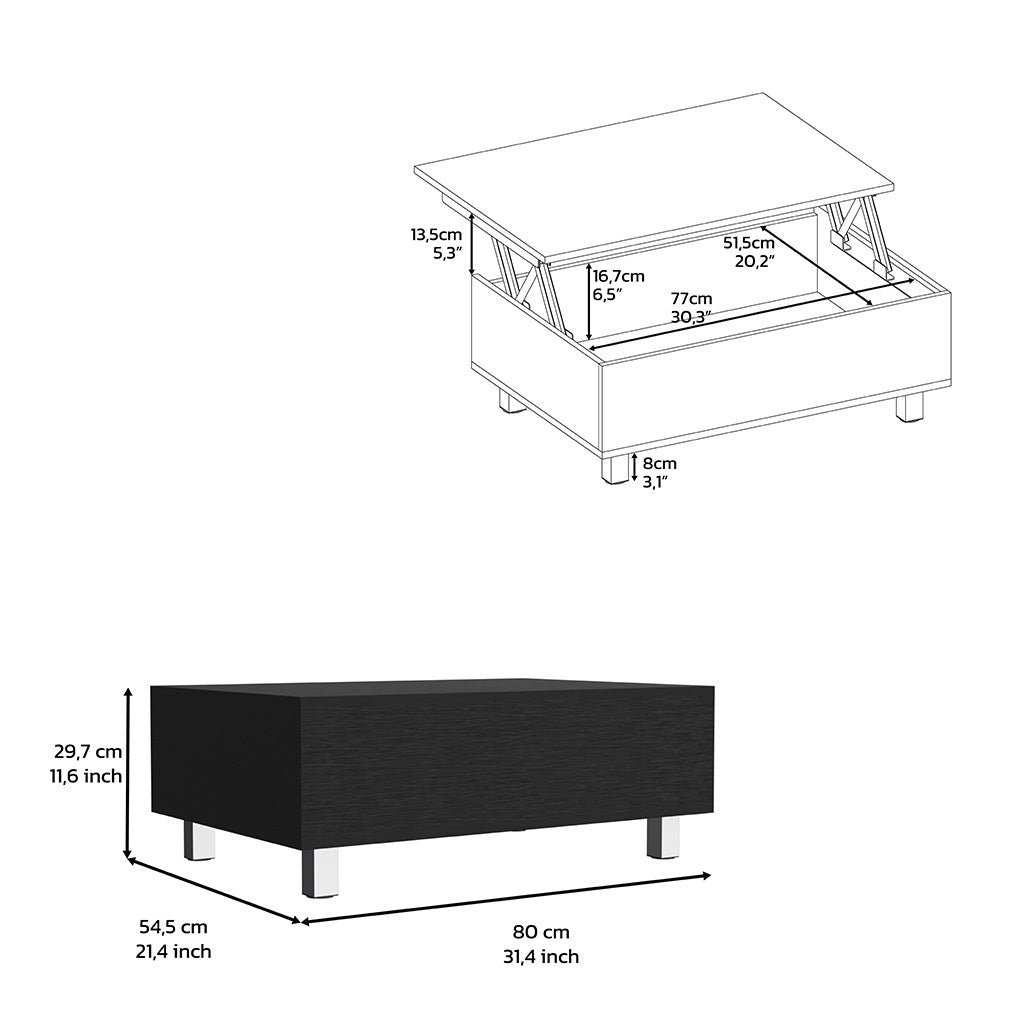 Lift Top Coffee Annapolis, Storage Compartment, Black Wengue Finish Black Particle Board