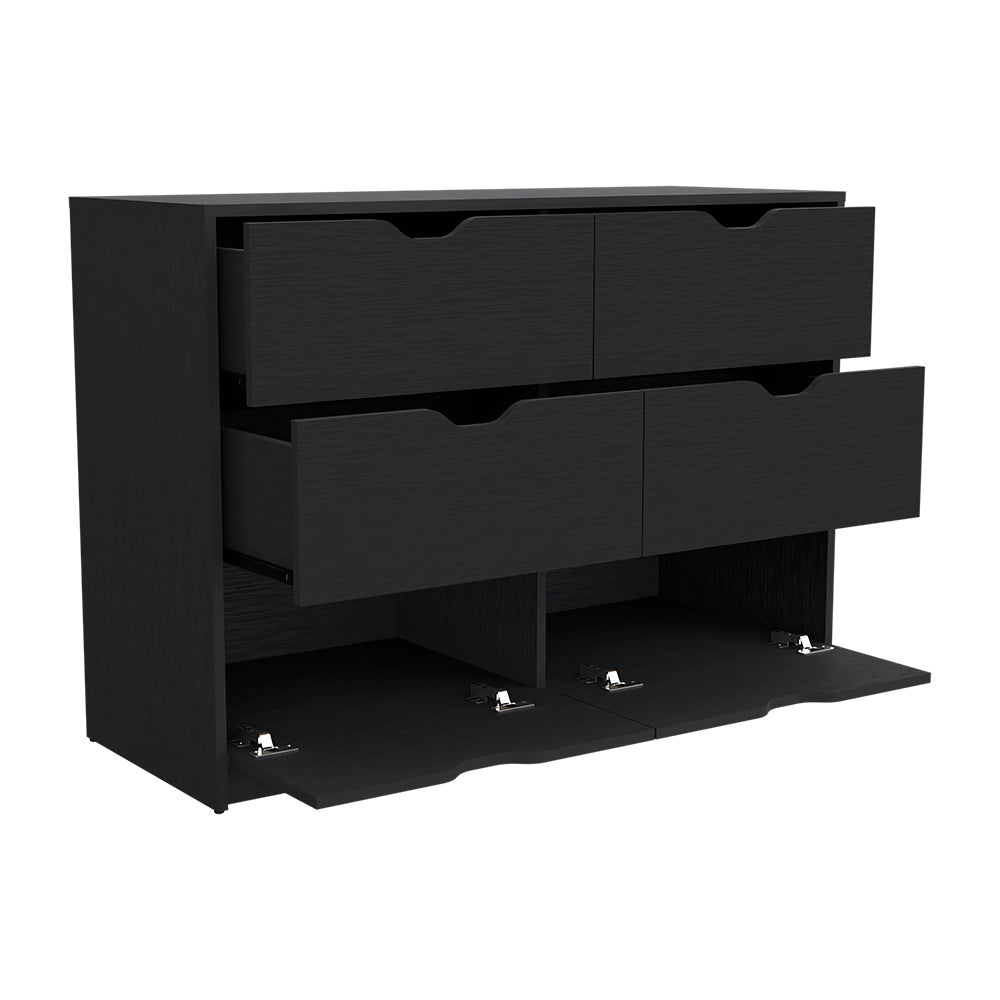 Dresser Curio, Four Drawers, Black Wengue Finish Black Particle Board