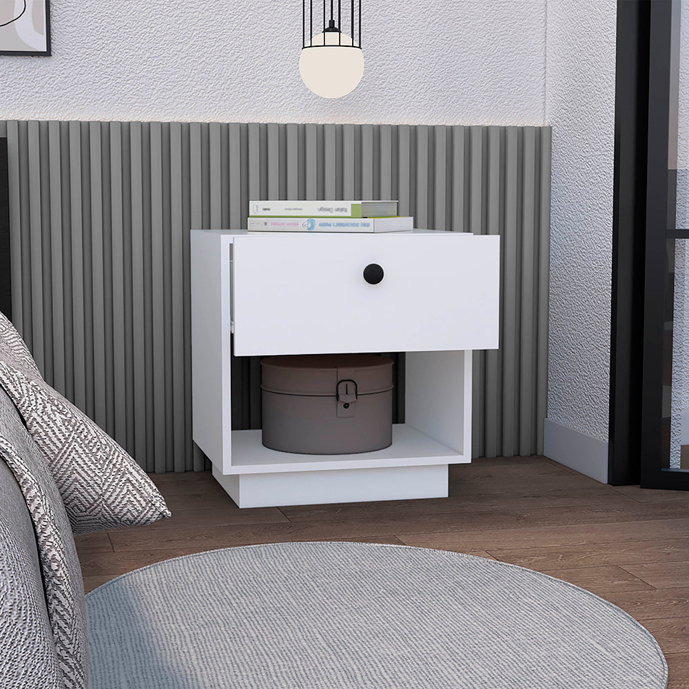 Nightstand Viliigili, One Drawer, White Finish White Particle Board