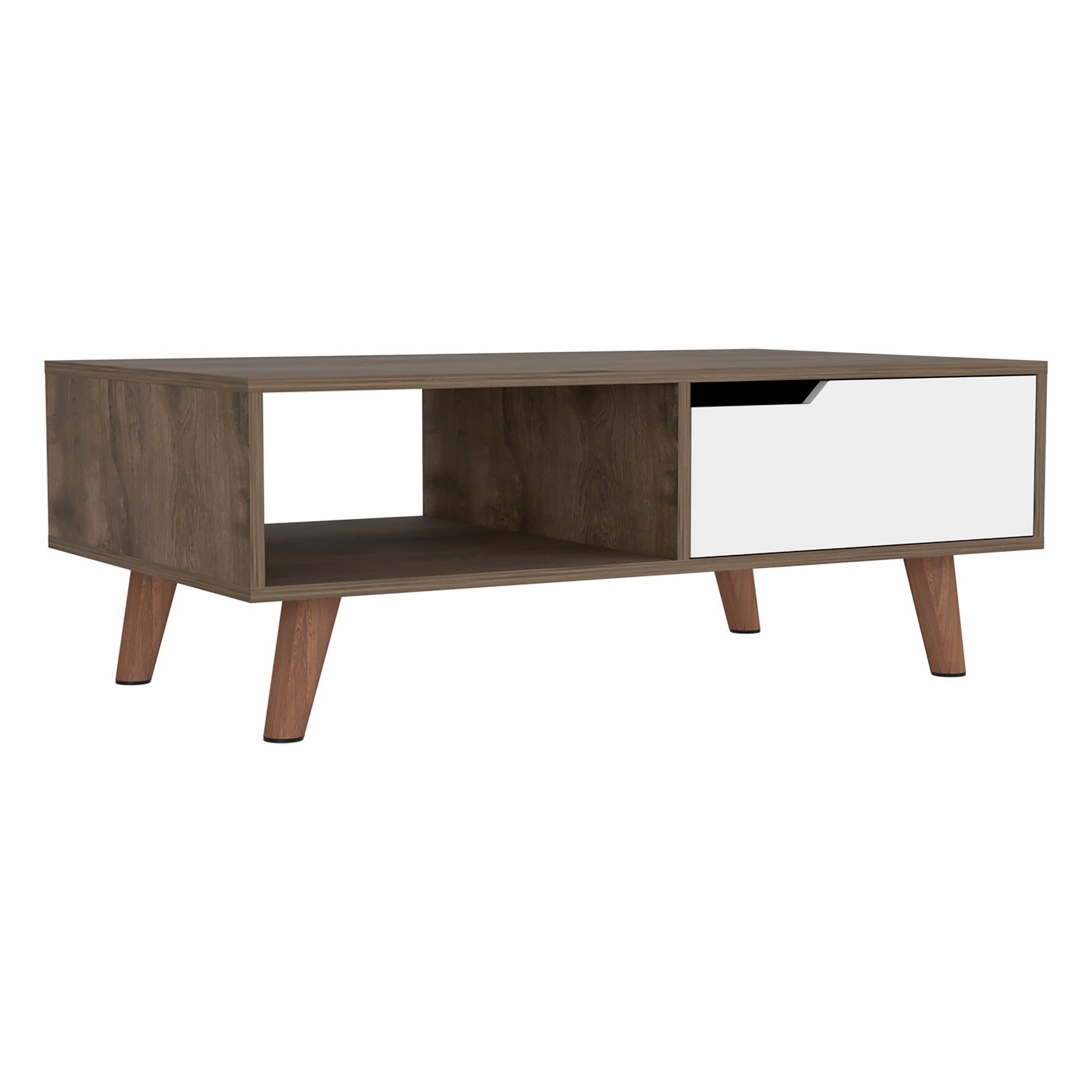 Coffee Table 2.0 Bull, One Drawer, Four Legs, Dark Brown White Finish Dark Brown White Particle Board