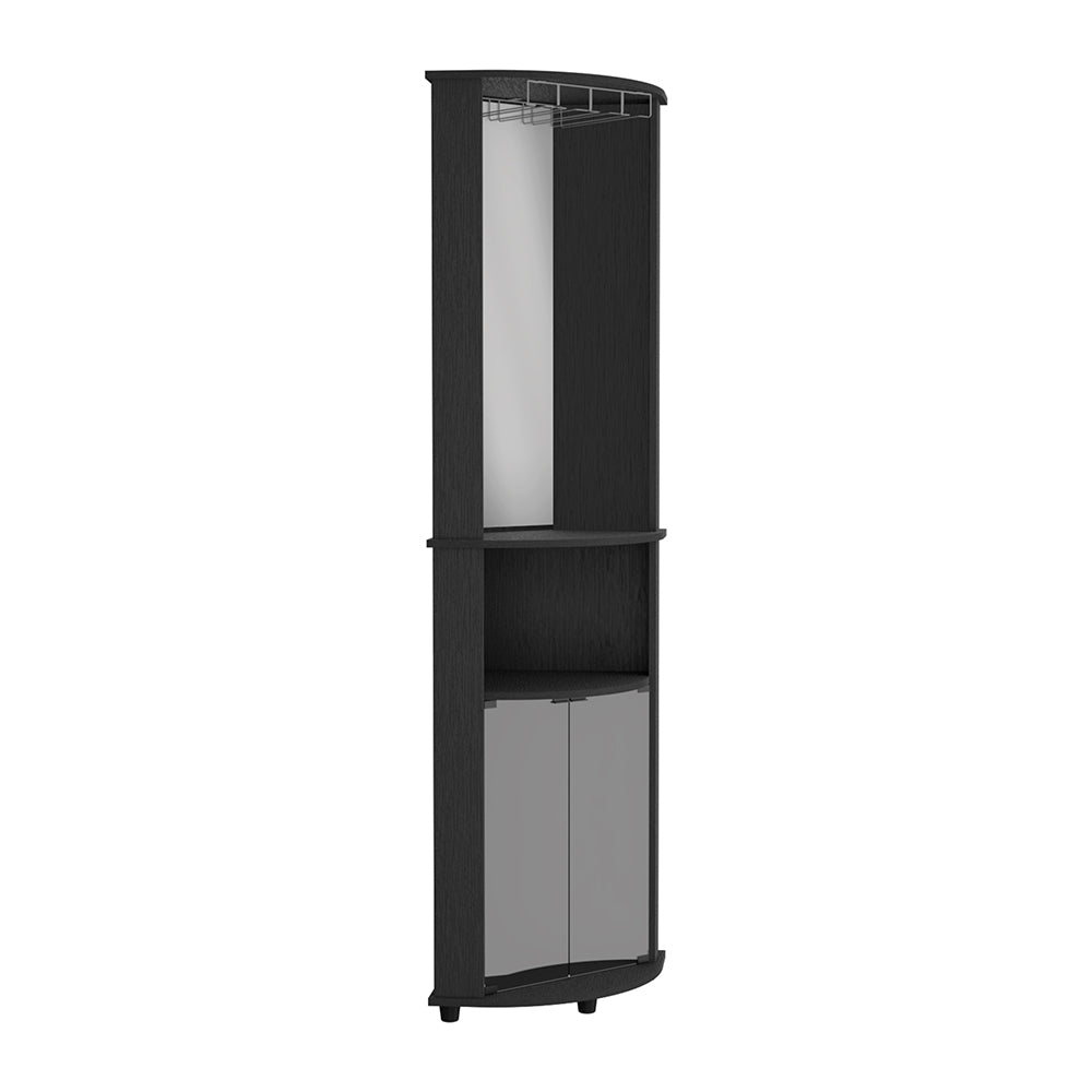 Corner Bar Cabinet Rialto, Three Shelves, Black Wengue Finish Black Particle Board