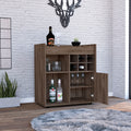 Bar Cabinet Dext, Two Concealed Shelves, Six Wine Cubbies, Dark Walnut Finish Walnut Particle Board