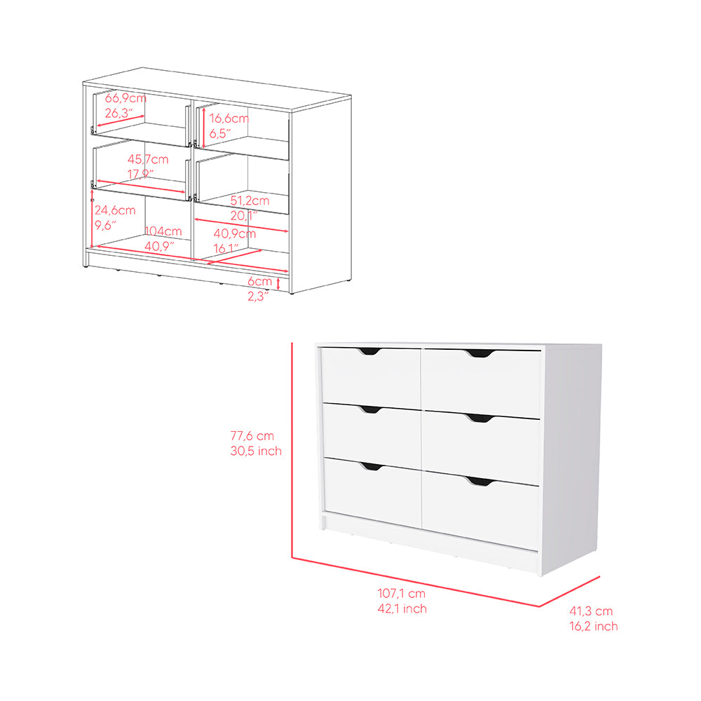 Dresser Curio, Four Drawes, White Finish White Particle Board