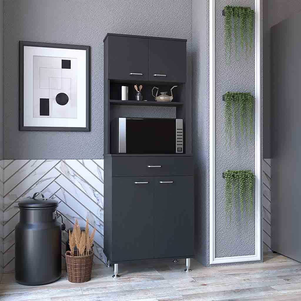 Pantry Piacenza,Two Double Door Cabinet, Black Wengue Finish Black Particle Board