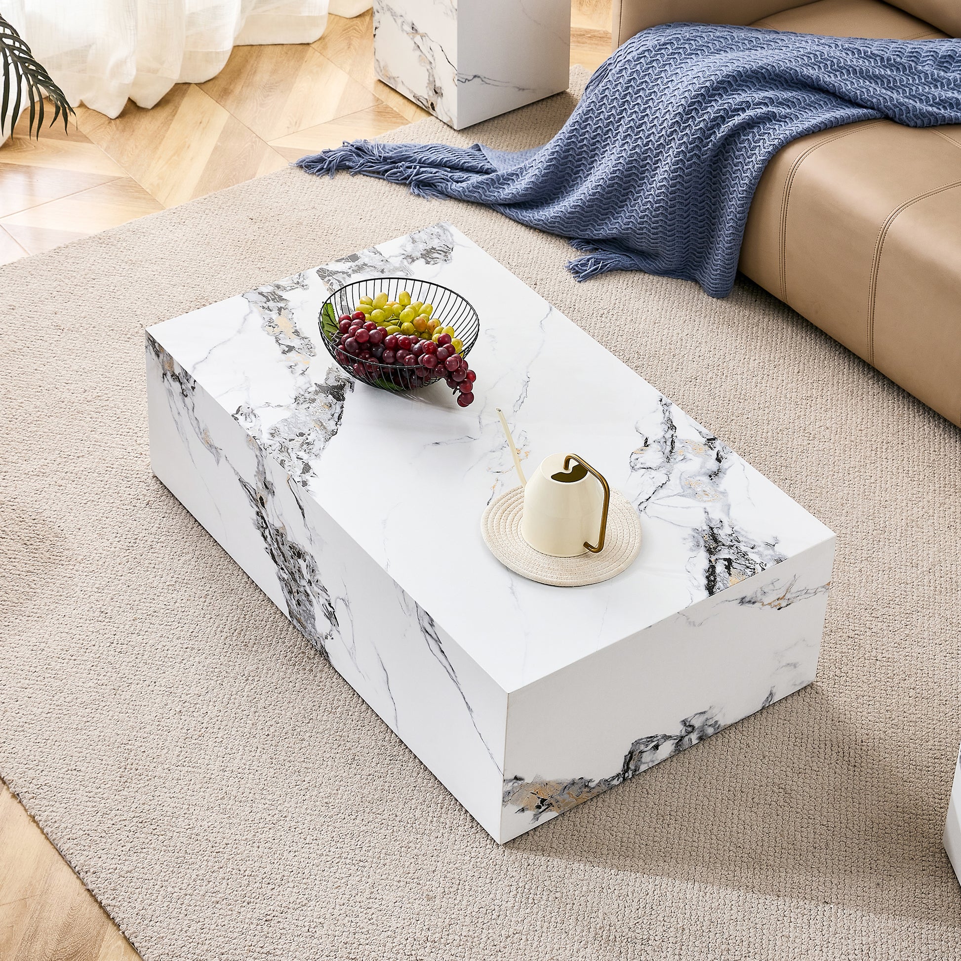 Modern Mdf Coffee Table With Marble Pattern 39.37X23.62X11.81 Inches Stylish And Durable Design W1151119518 White Mdf