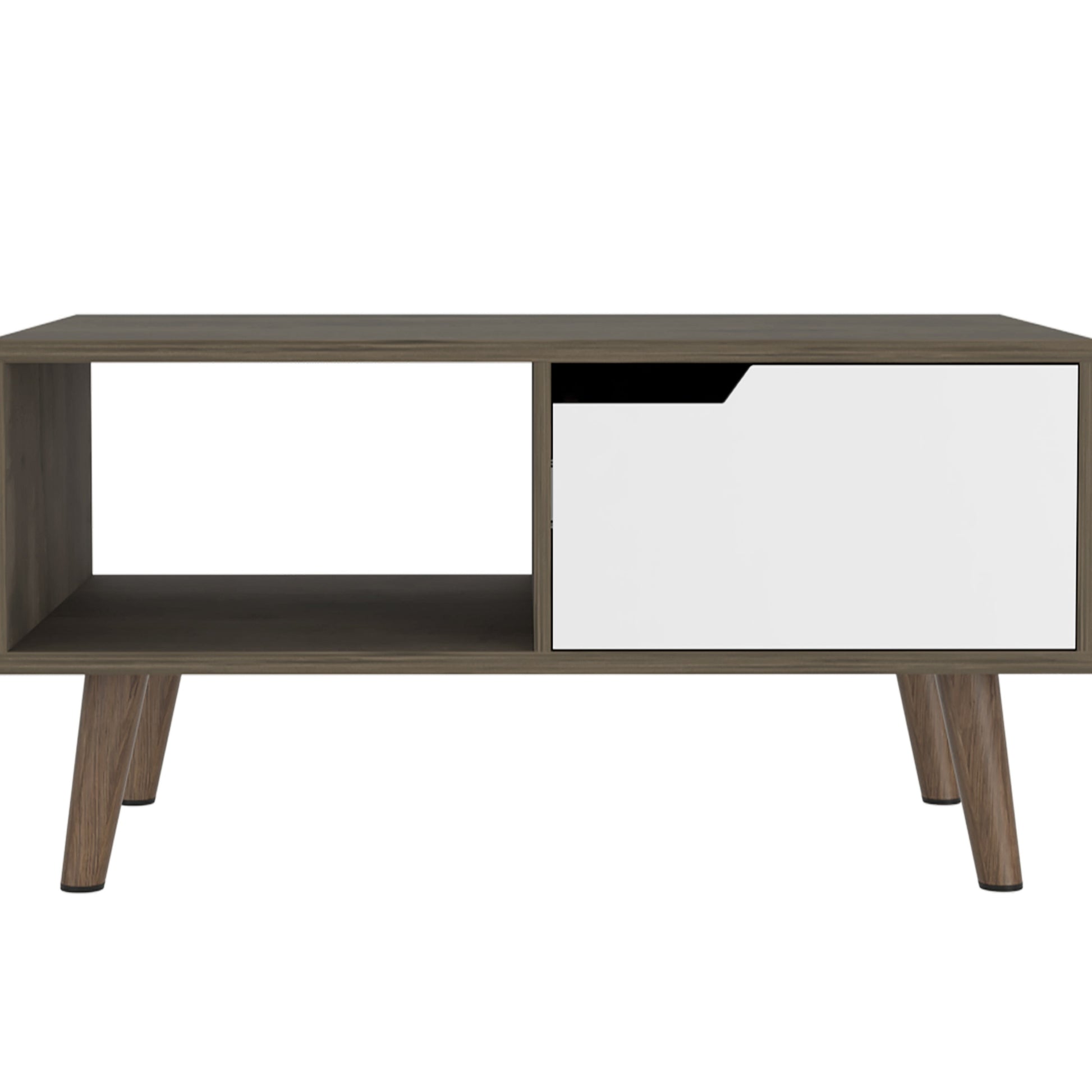 Coffee Table 2.0 Bull, One Drawer, Four Legs, Dark Brown White Finish Dark Brown White Particle Board