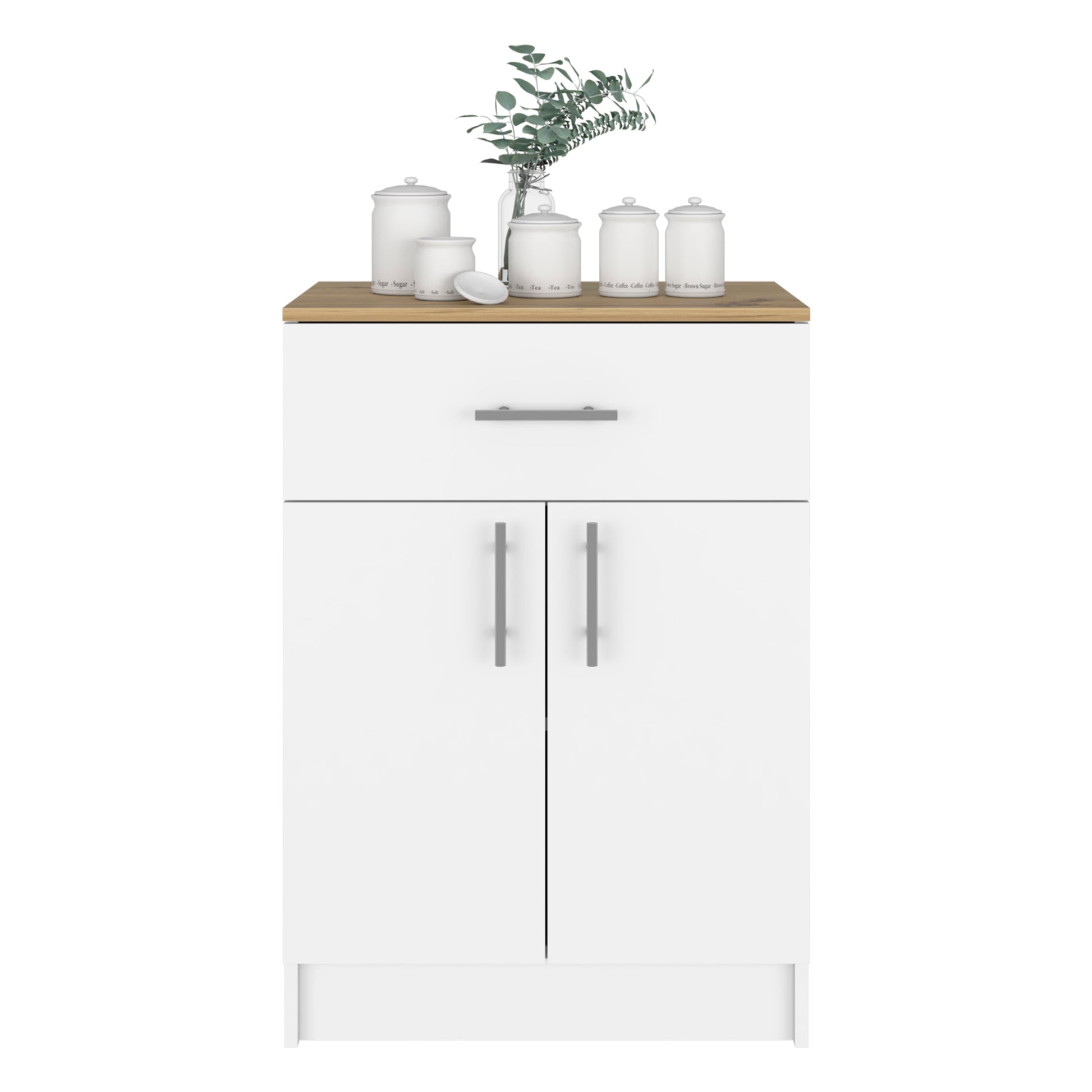 Pantry Cabinet Netal, One Drawer, White Light Oak Finish White Light Oak Particle Board