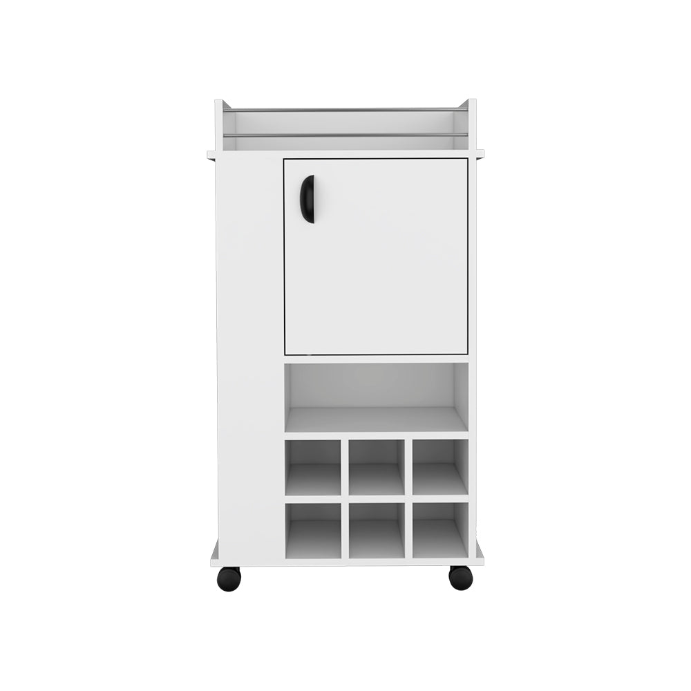 Bar Cart with Casters Reese, Six Wine Cubbies and white-particle board