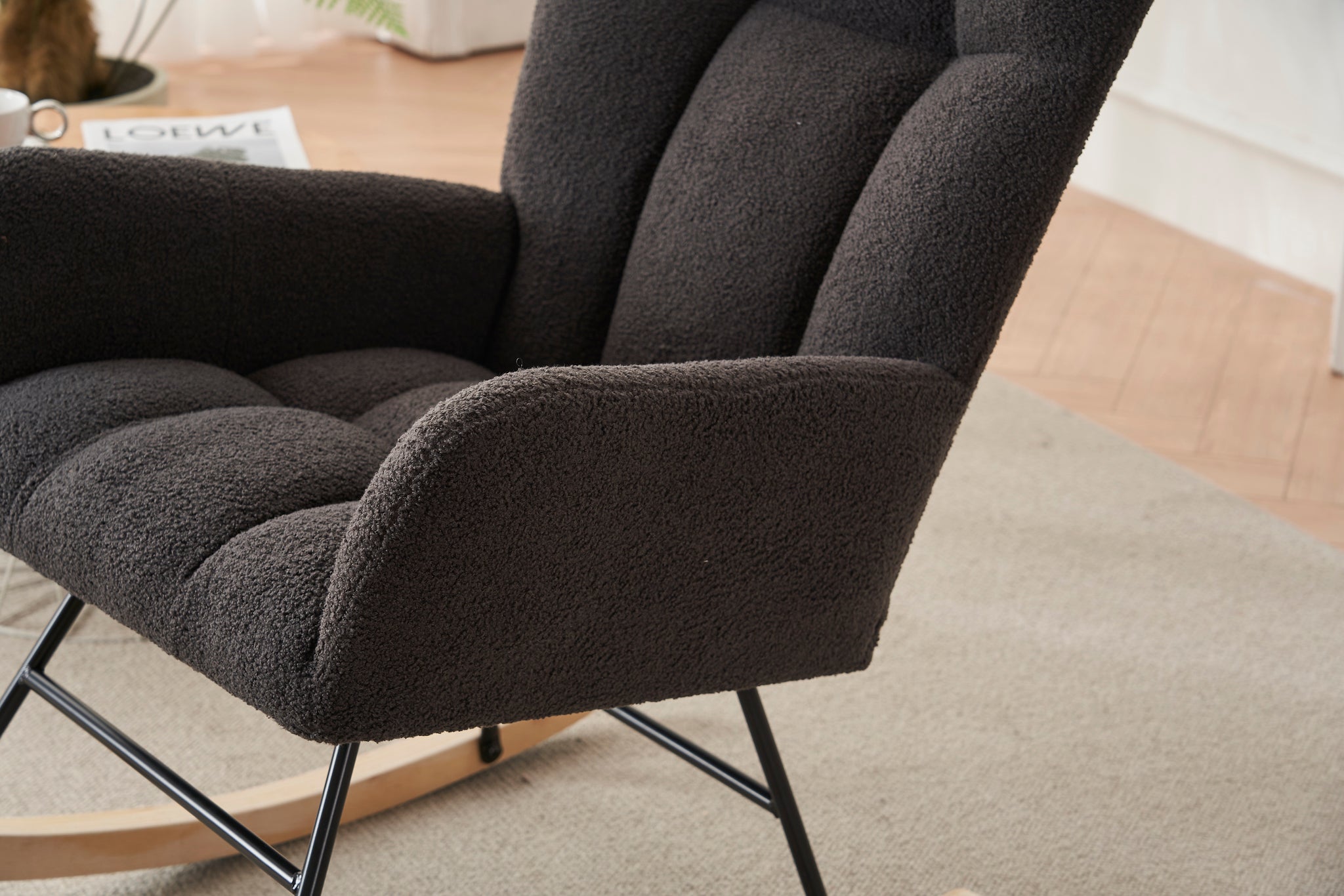 Rocking Chair Nursery, Solid Wood Legs Reading Chair grey teddy-primary living space-modern-rocking