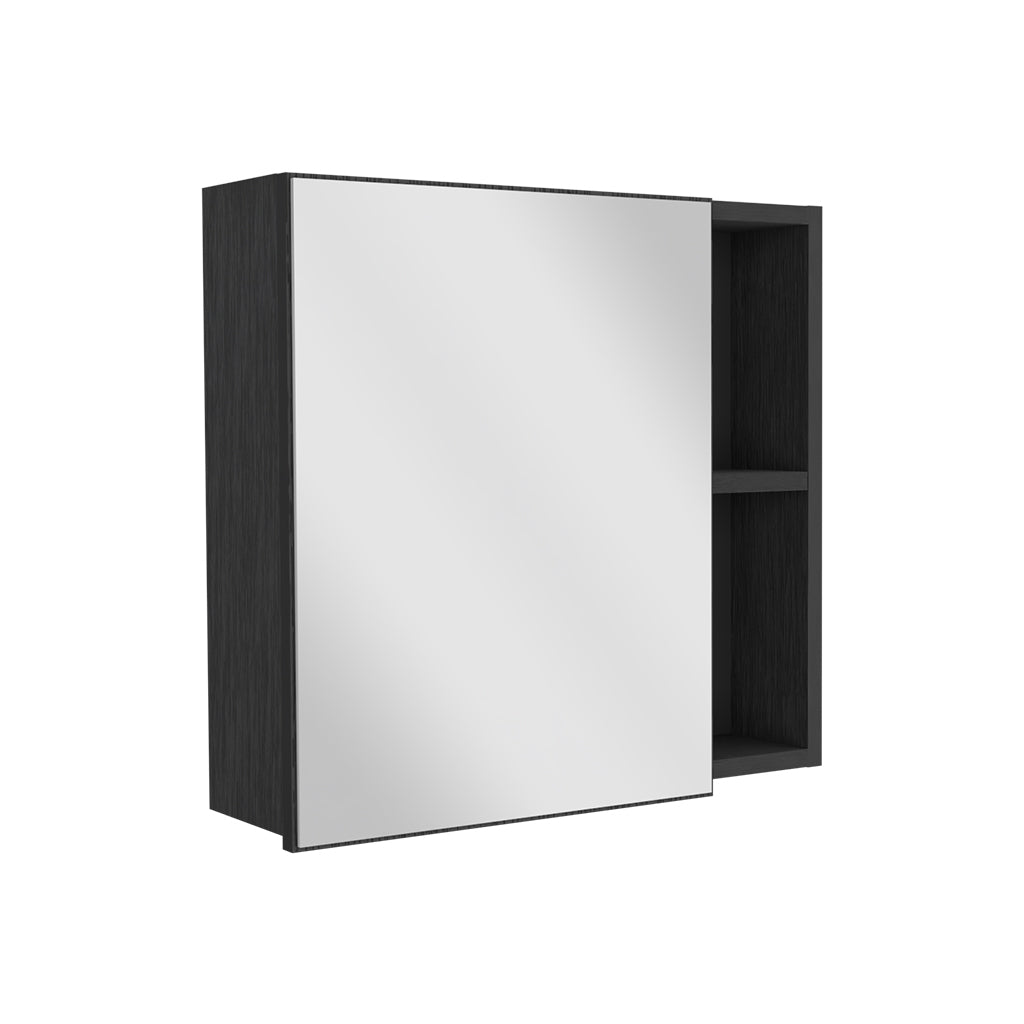 Medicine Cabinet Viking, Three Internal Shelves, Single Door, Two External Shelves, Black Wengue Finish Black Particle Board