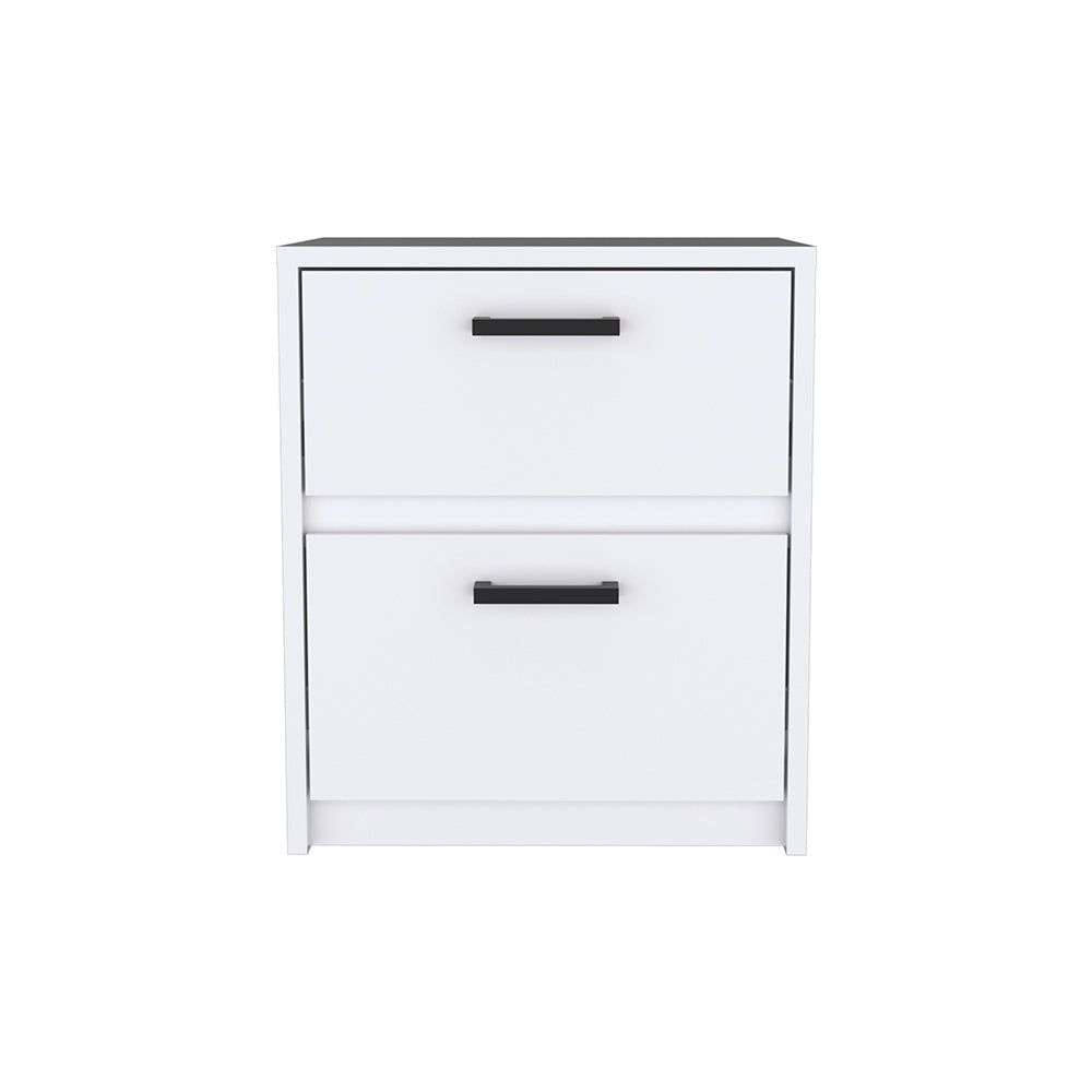 Nightstand Chequered, Two Drawes, White Finish White Particle Board