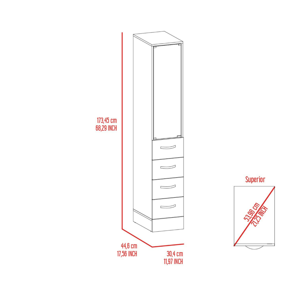 Linen Cabinet Artic, Three Shelves, Single Door, White Finish White Particle Board