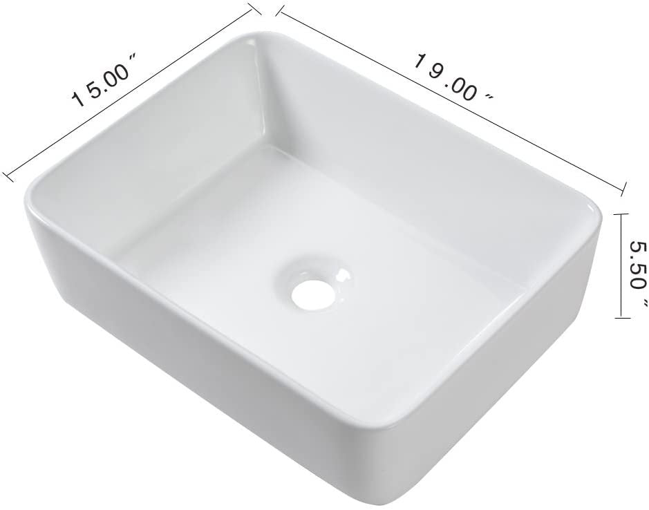 19"X15" Rectangle Vessel Bathroom Sink And Matte Black Single Lever Faucet Combo White Black Ceramic