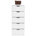 Dresser Kamran, Five Drawer Narrows, White Finish White Particle Board