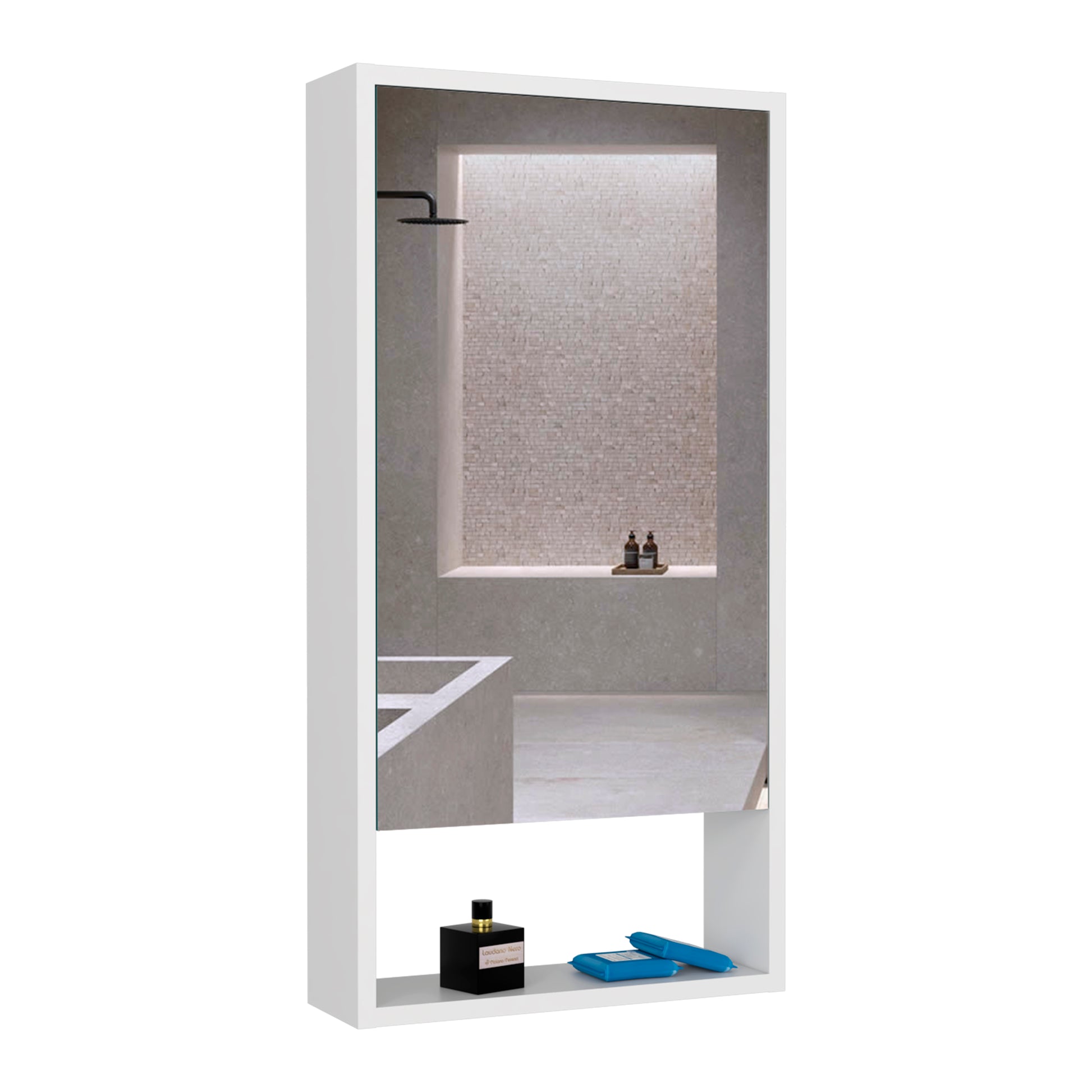 Medicine Cabinet Irvine, One External Shelf, White Finish White Particle Board