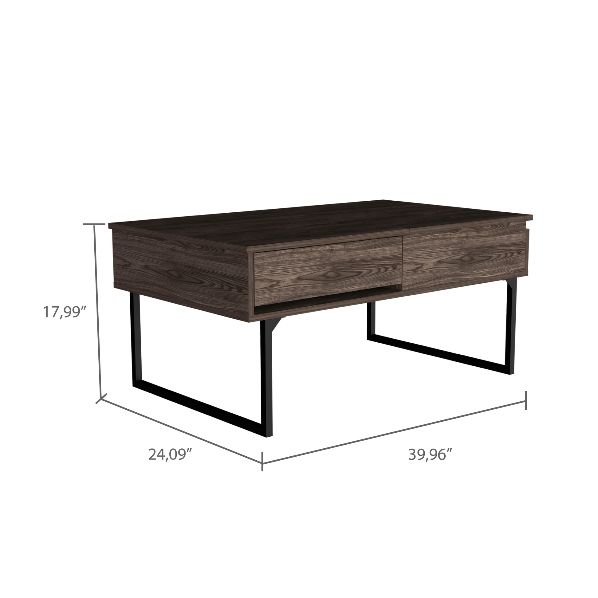 Lift Top Coffee Table With Drawer Vezu, Dark Walnut Finish Brown Particle Board