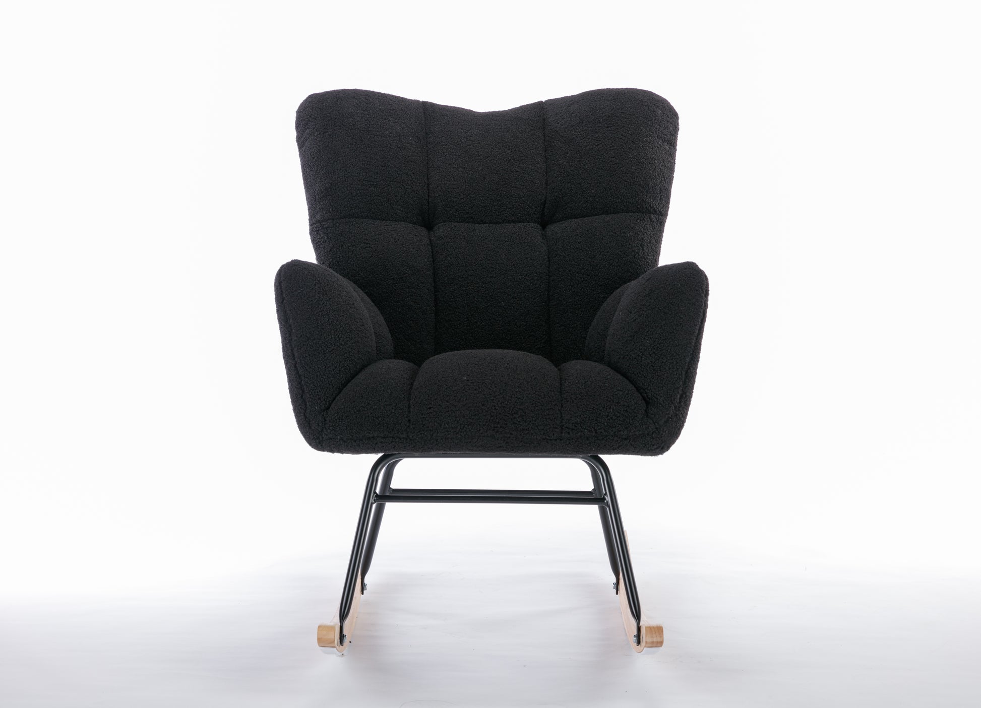 050 Teddy Fabric Rocking Gilder Nursery Chair For Living Room Indoor,Black Solid Black Bedroom Cotton Wipe Clean Modern Rocking Chairs Eucalyptus Tufted Back Foam Teddy