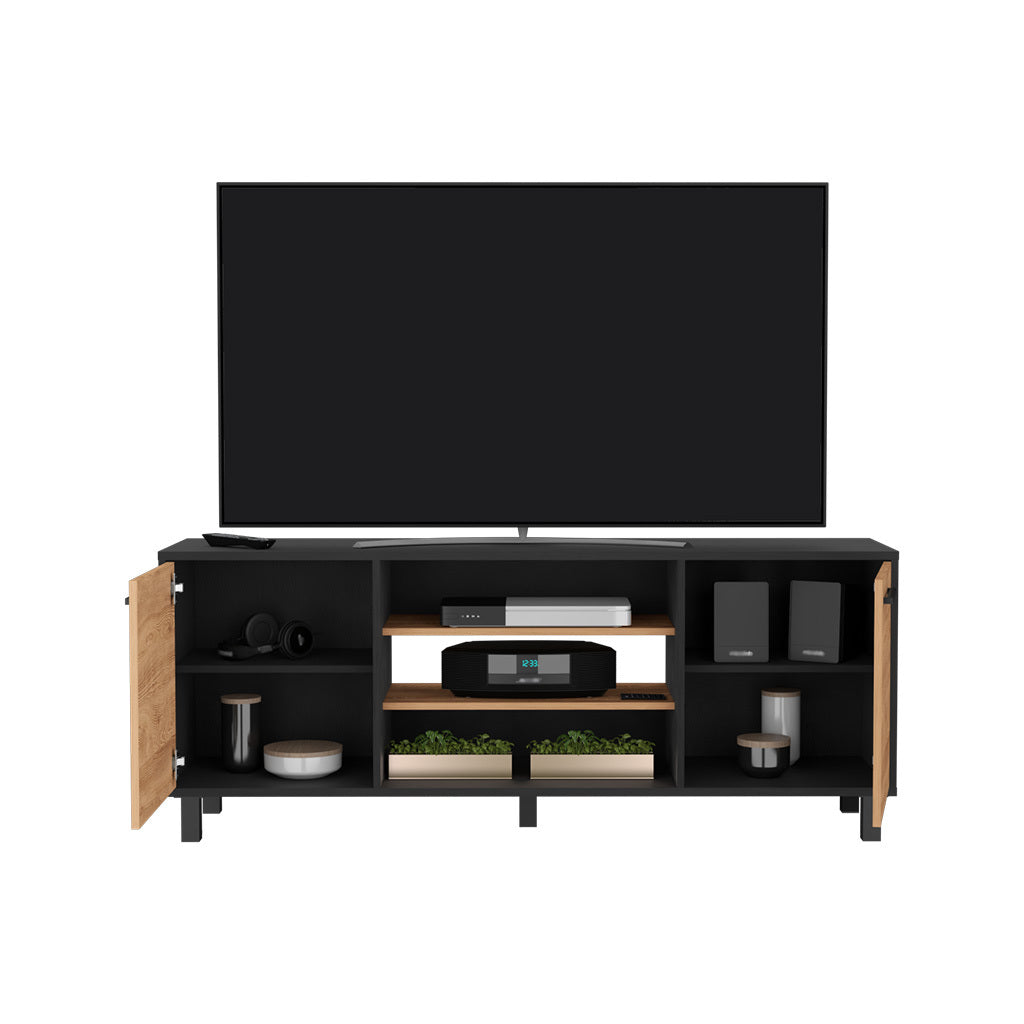 Tv Stand For Tv S Up 55" Washington, Four Shelves, Black Wengue Pine Finish White Particle Board