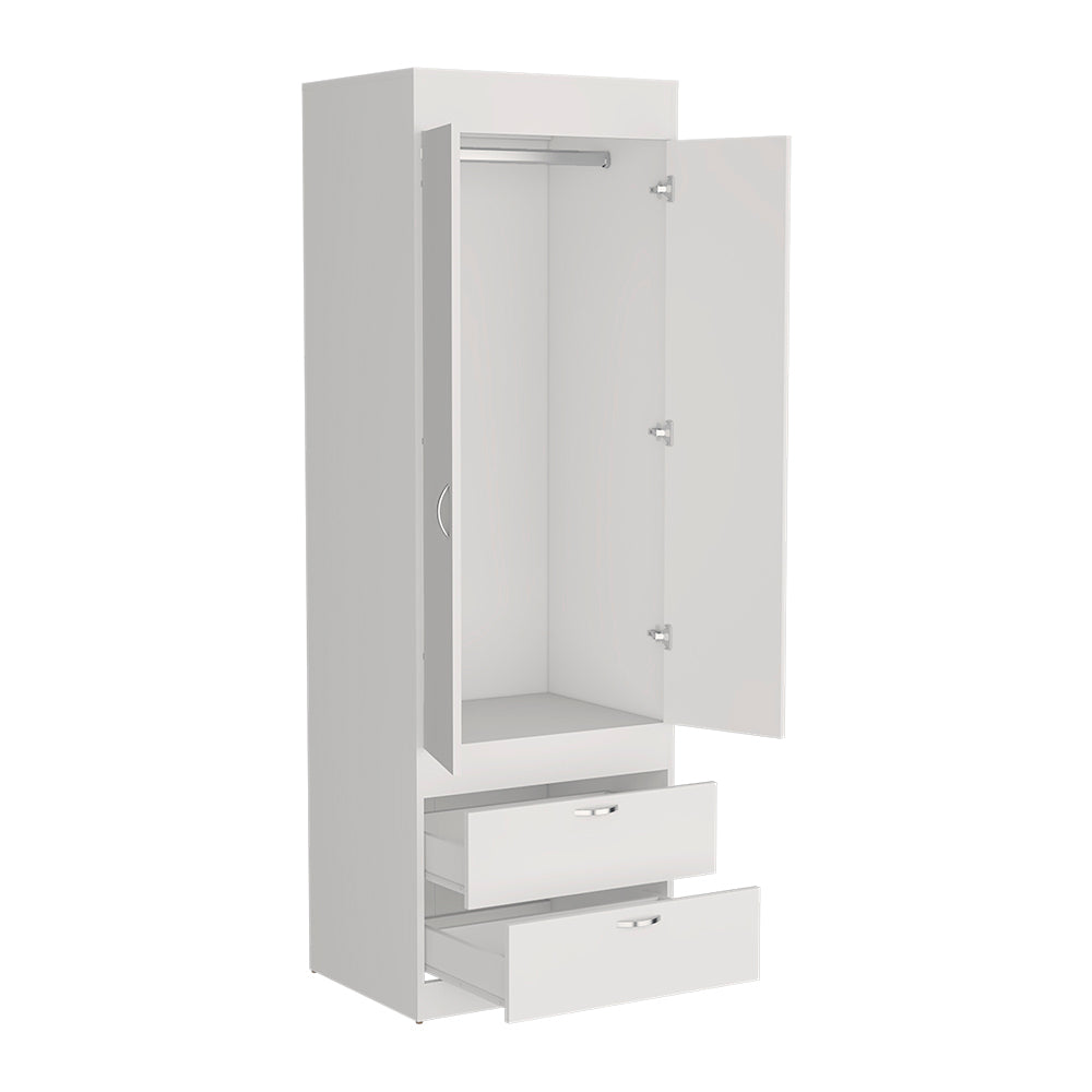 Armoire Tarento,Two Drawers, White Finish White Particle Board