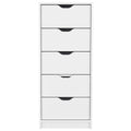 Dresser Kamran, Five Drawer Narrows, White Finish White Particle Board