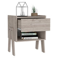 Nightstand Ferku, Open Shelf, One Drawer, Light Gray Finish Light Gray Particle Board