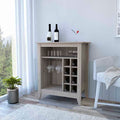 Bar Cabinet Castle, One Open Shelf, Six Wine Cubbies, Light Gray Finish Light Gray Particle Board