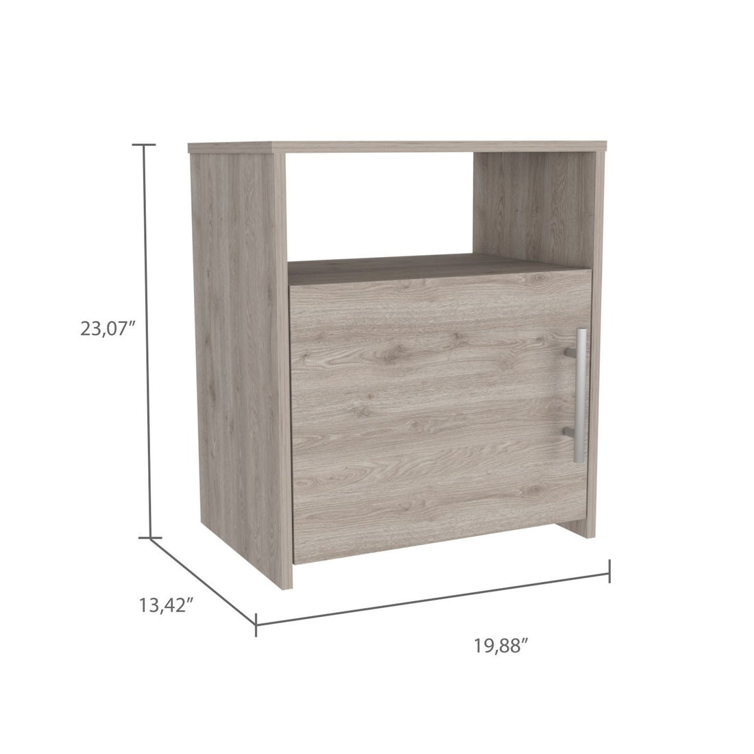 Nightstand Cuarzz, One Cabinet, Light Gray Finish Light Gray Particle Board