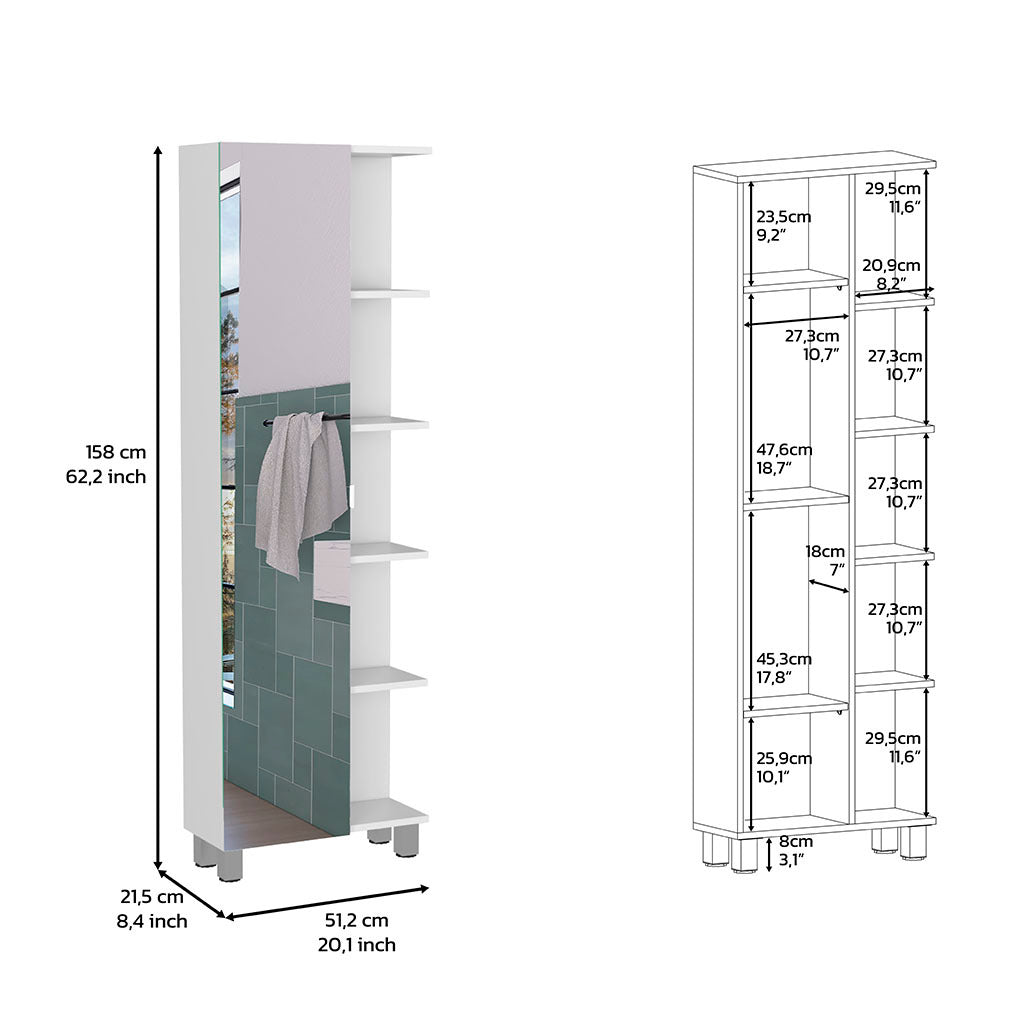 Mirror Linen Cabinet Reno, Four Interior Shelves, White Finish White Particle Board