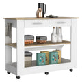 Kitchen Island 46 Inches Dozza, Two Drawers, White Light Oak Finish White Light Oak Particle Board