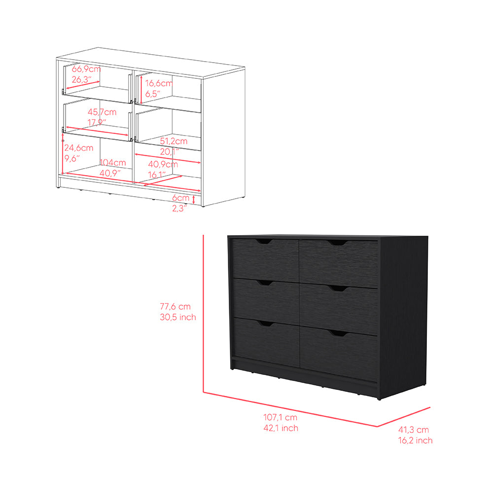 Dresser Curio, Four Drawers, Black Wengue Finish Black Particle Board