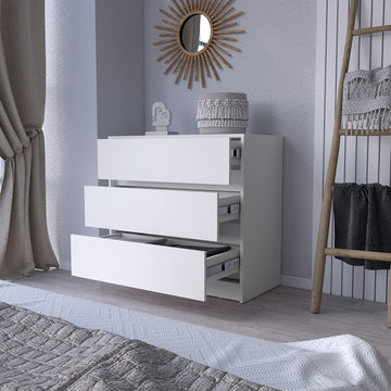 Dresser Maldus, Three Drawers, White Finish White Particle Board