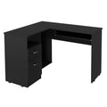 L Shaped Desk Bradford, Keyboard Shelf, Black Wengue Finish Black Particle Board